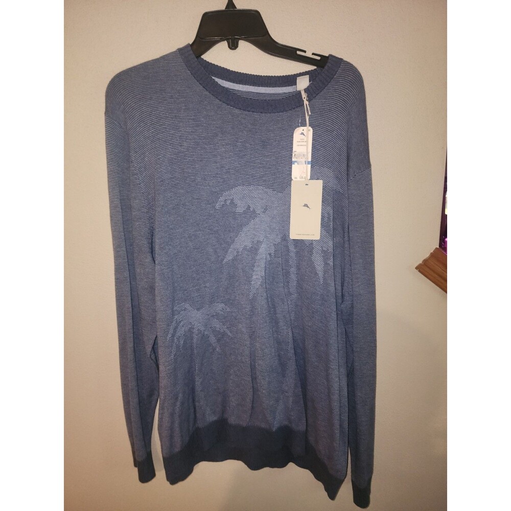 Tommy Bahama Mens Palm Tree Jacquard Knit Crewneck Sweater Blue XL NWT New
